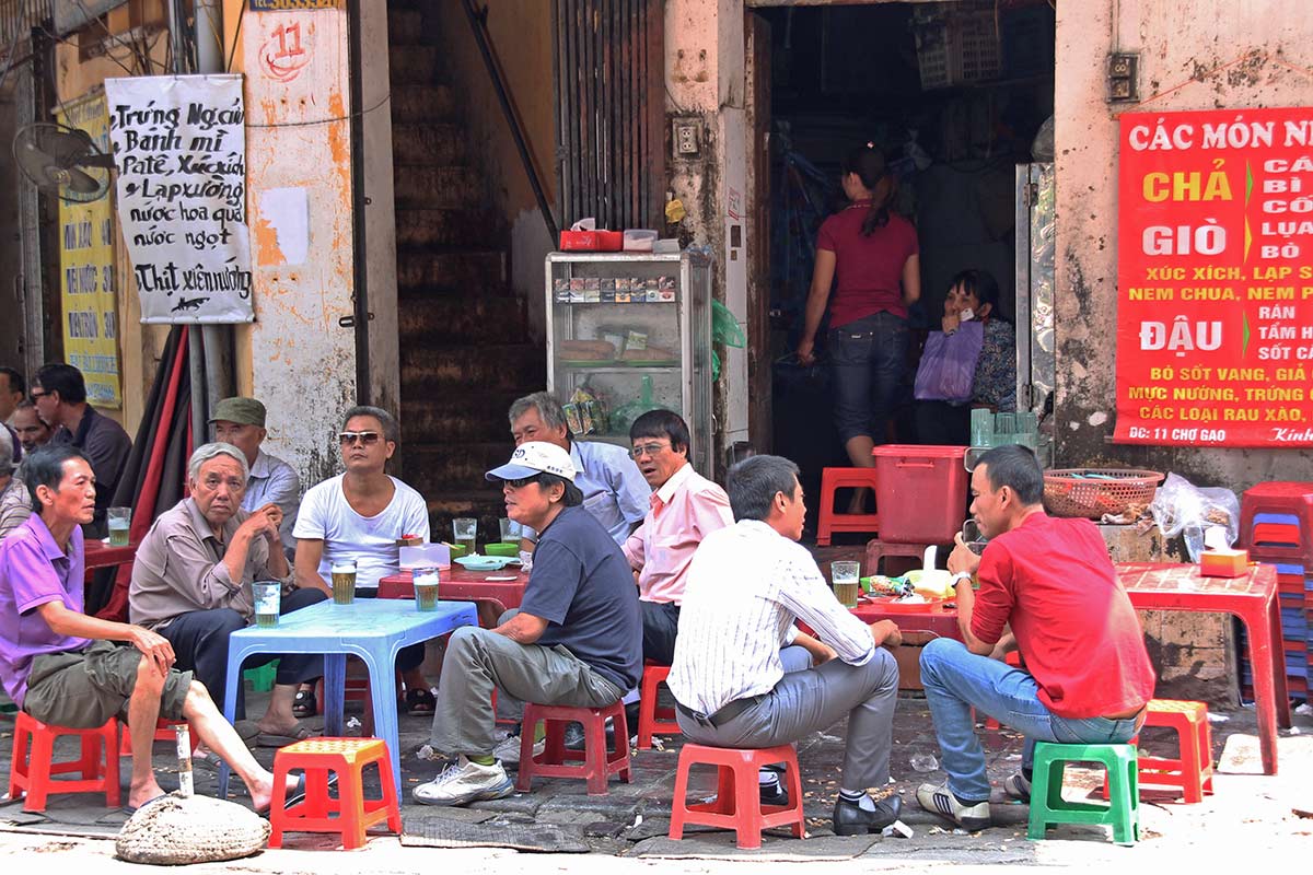 A few times a day when it's time to eat these little stools and tables are set out on the side of the road and there are Vietnamese eating street food everywhere. Jace loves the furniture, it's exactly his size!